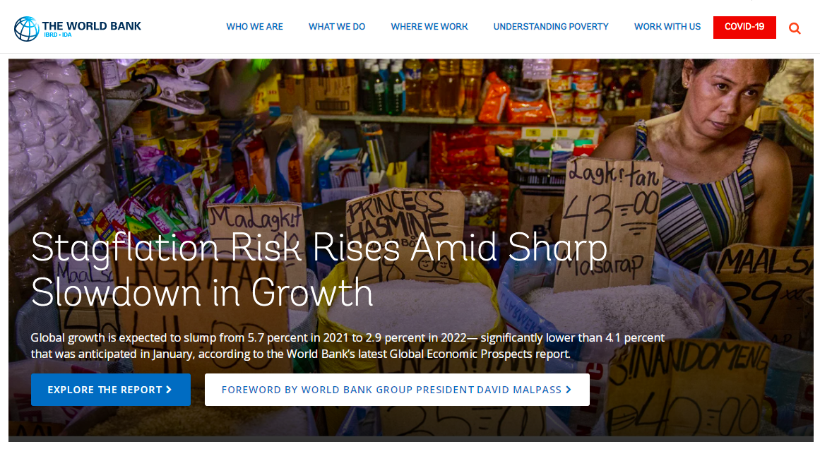世界银行再度下调全球经济增长预测，并警告滞胀风险上升